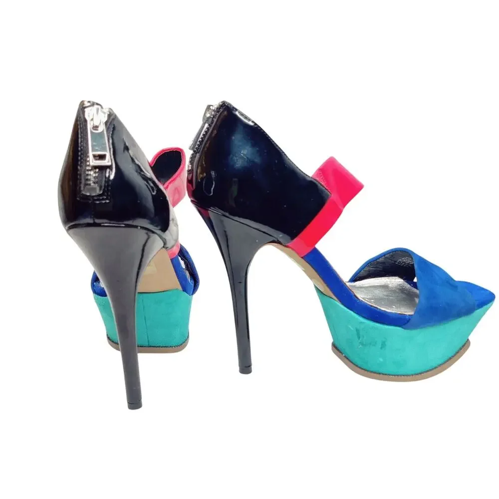 Bakers Color Block Blue Womens High Heel Stiletto‎ Platform Sz 7M Patent Leather